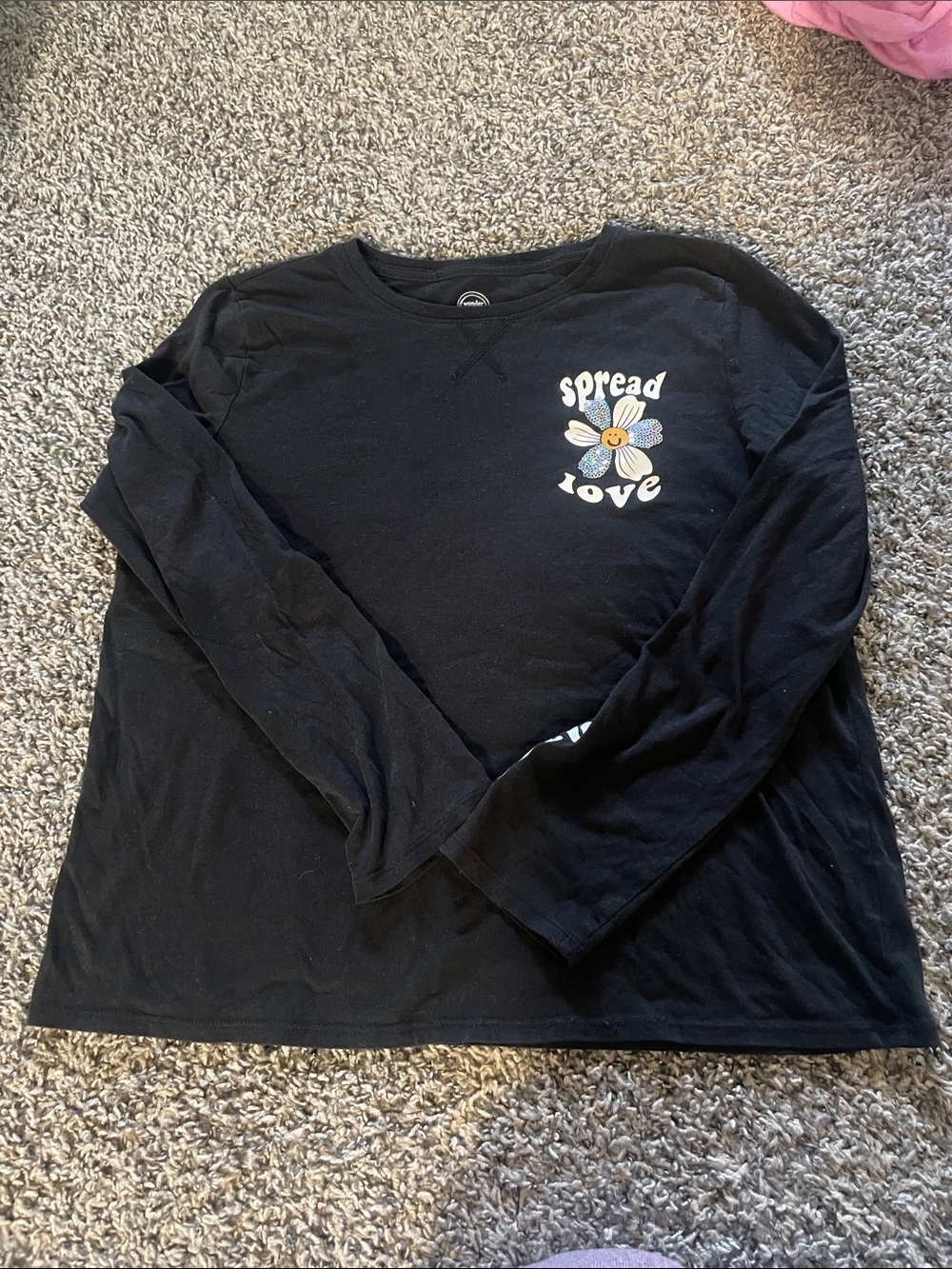 wonder nation Black Long-Sleeve Tee with Floral 'Spread Love' Graphic